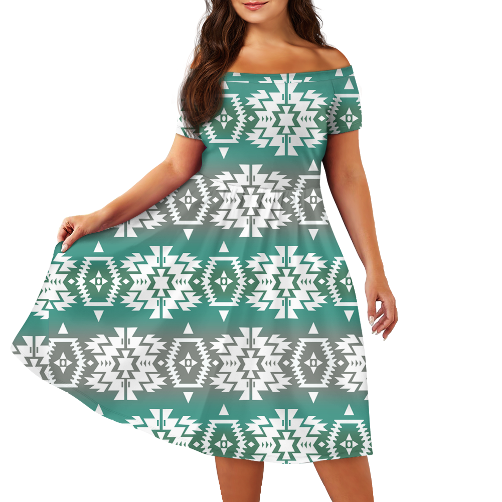 Powwow StoreGBHS00023 Pattern Native Off Shoulder Short Sleeved Dress