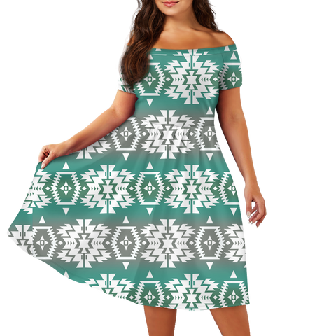 Powwow StoreGBHS00023 Pattern Native Off Shoulder Short Sleeved Dress