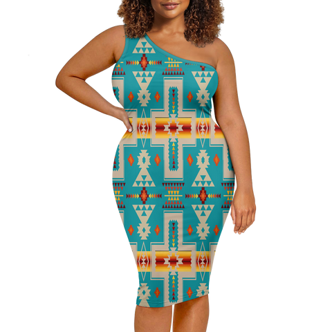 Powwow StoreGBNAT0006205 Pattern Native Women's OneShoulder Slim Dress