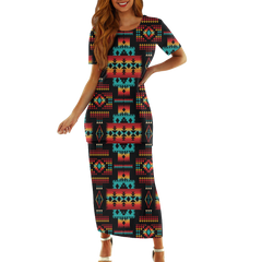 Powwow StoreGBNAT0004602 Pattern Native Guinea Style Maxi Dress Set