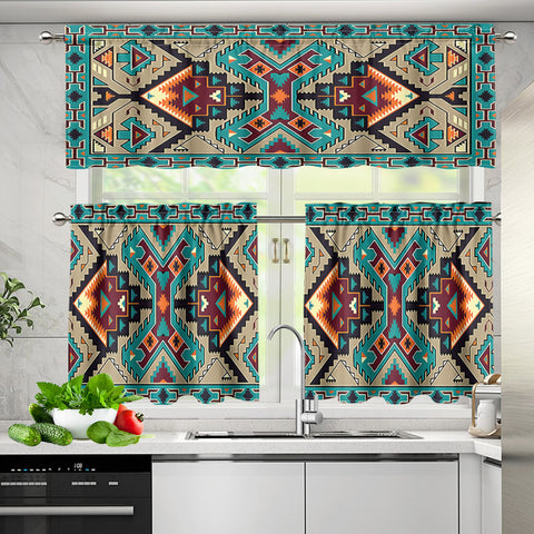 GB-NAT00016 Pattern Native American  Curtain Valance and Kitchen Tiers Set