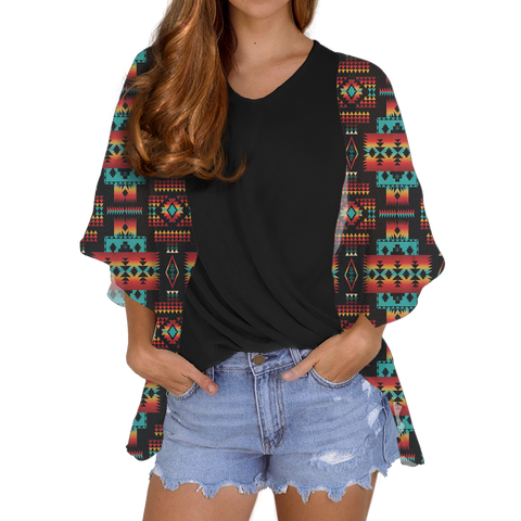 GB-NAT00046-02  Tribe Design Native Women's Cardigan Chiffon Shirt