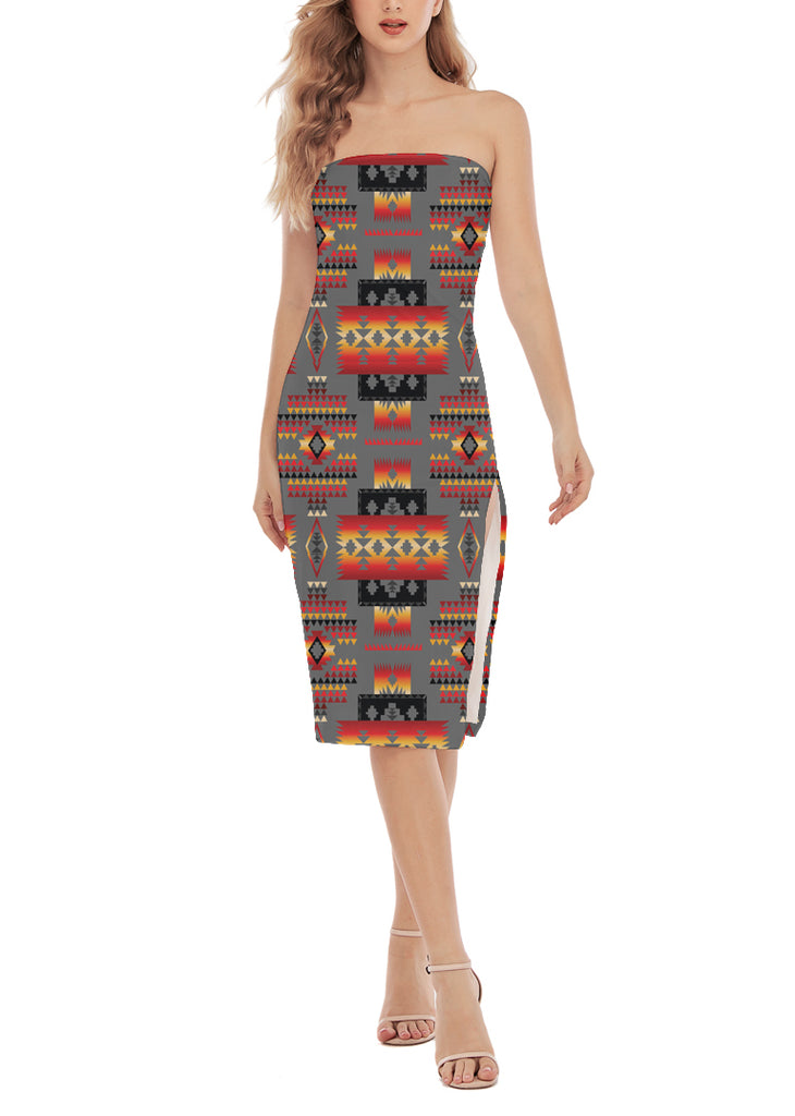 Powwow StoreGBNAT0004611 Pattern Native Women's Side Split Tube Top Dress