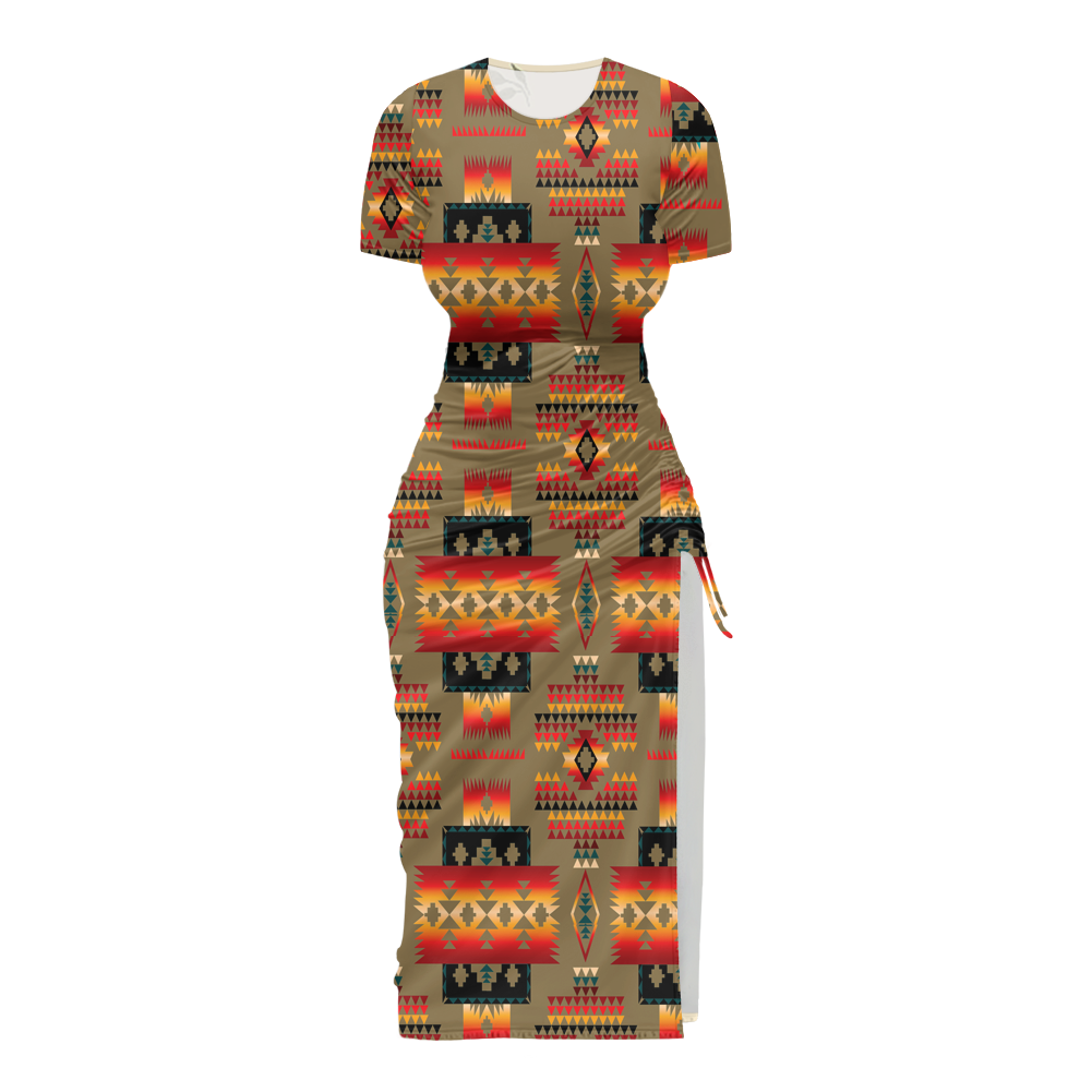 Powwow StoreGBNAT0004604 Pattern Native Women's Slit Sheath Dress