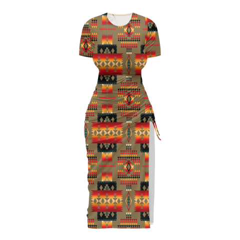 Powwow StoreGBNAT0004604 Pattern Native Women's Slit Sheath Dress