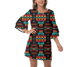 Powwow StoreGBNAT0004602 Native  Design Print Women's VNeck Dresss