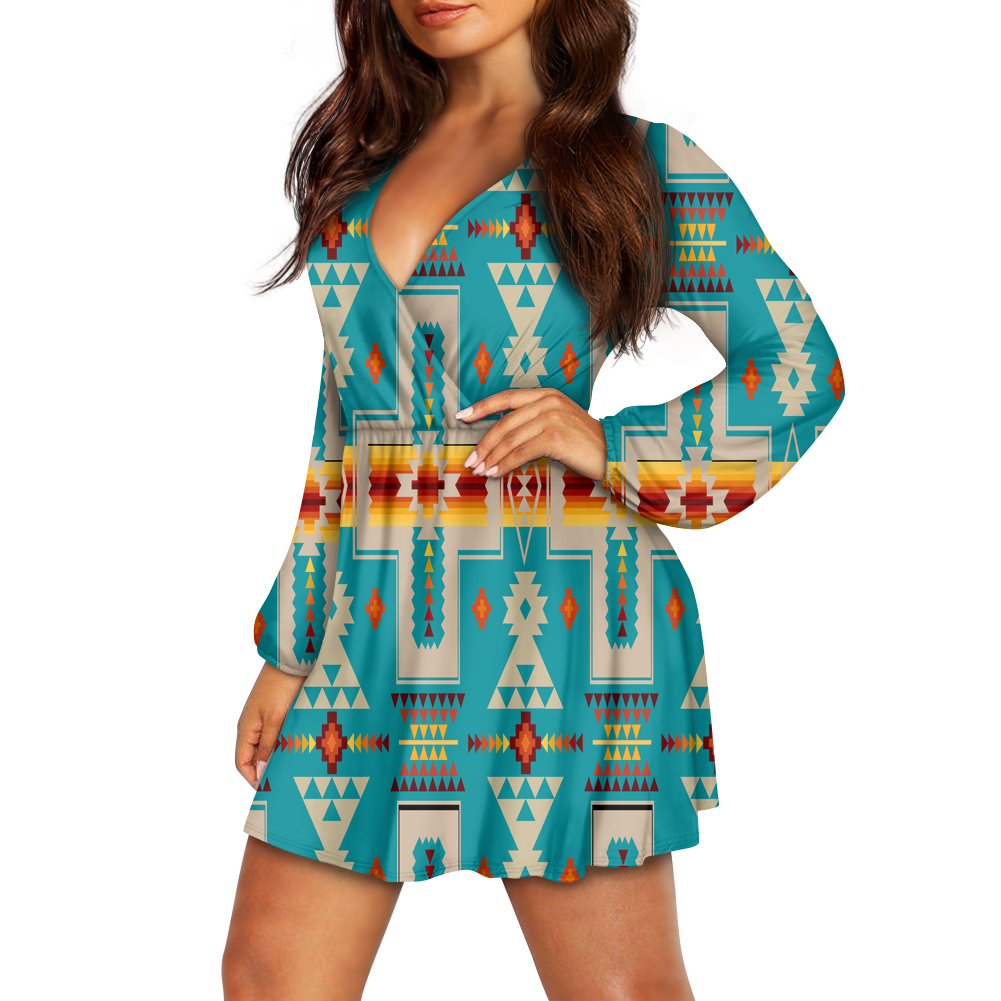 Powwow StoreGBNAT0006205  Pattern Native American Women's Vneck dress