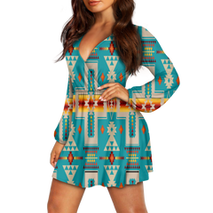 Powwow StoreGBNAT0006205  Pattern Native American Women's Vneck dress