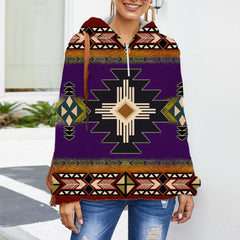 Powwow StoreGBNAT000104 Native American Women's Borg Fleece Hoodie With Half Zip