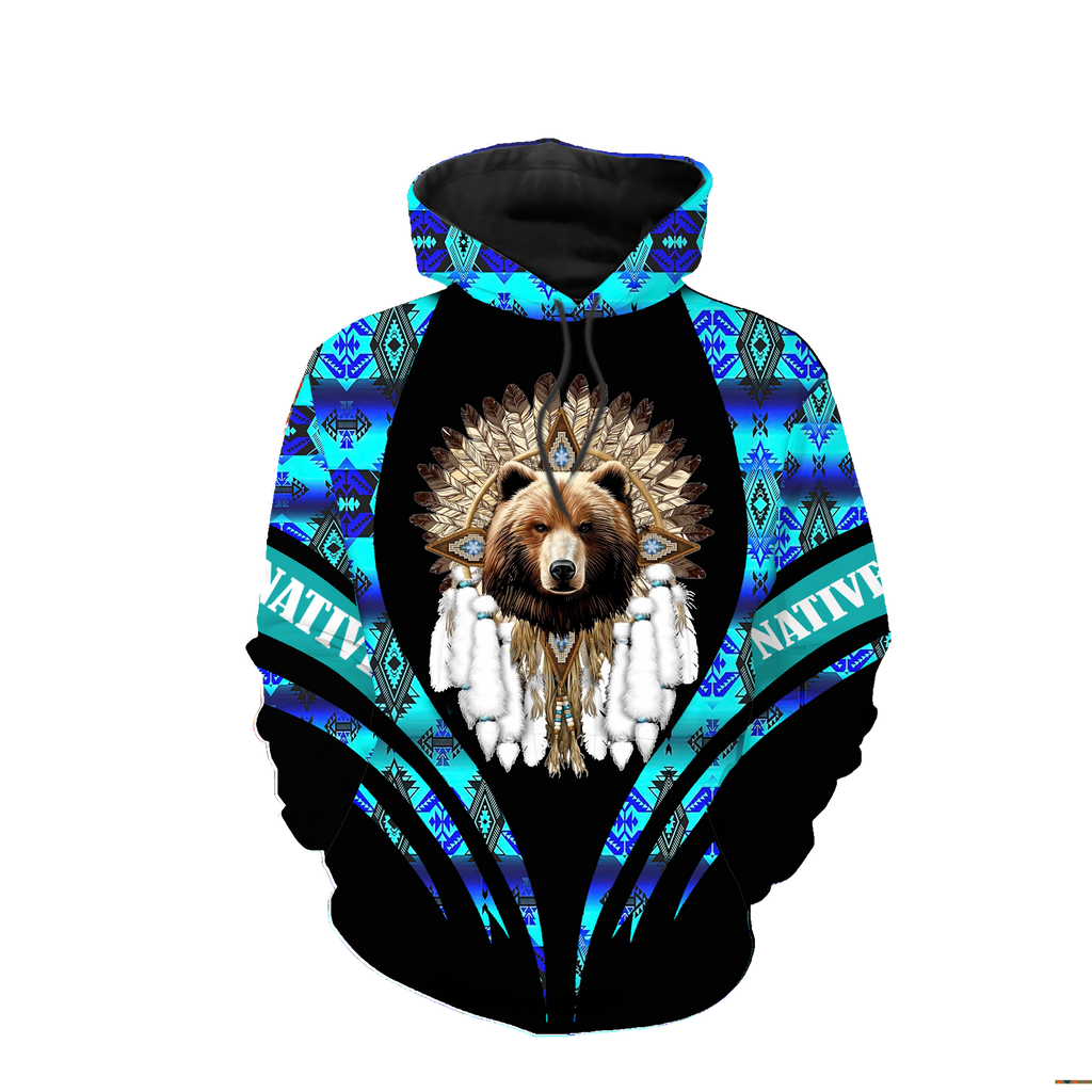 HD0013026 Bear Native American Pride 3D Hoodie