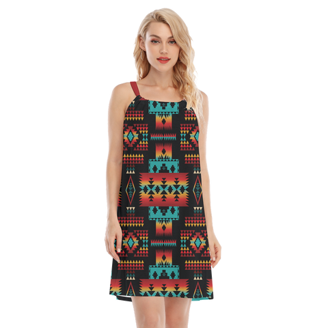 Powwow StoreGBNAT0004602 Native  Design Women's Oneck Cami Dress