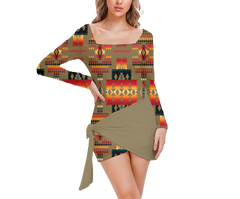 Powwow StoreGBNAT0004604 Pattern Native Women’s Square Collar Dress With Long Sleeve