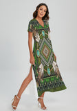 Powwow Storegb nat00023 pattern native v neck dress with side slit