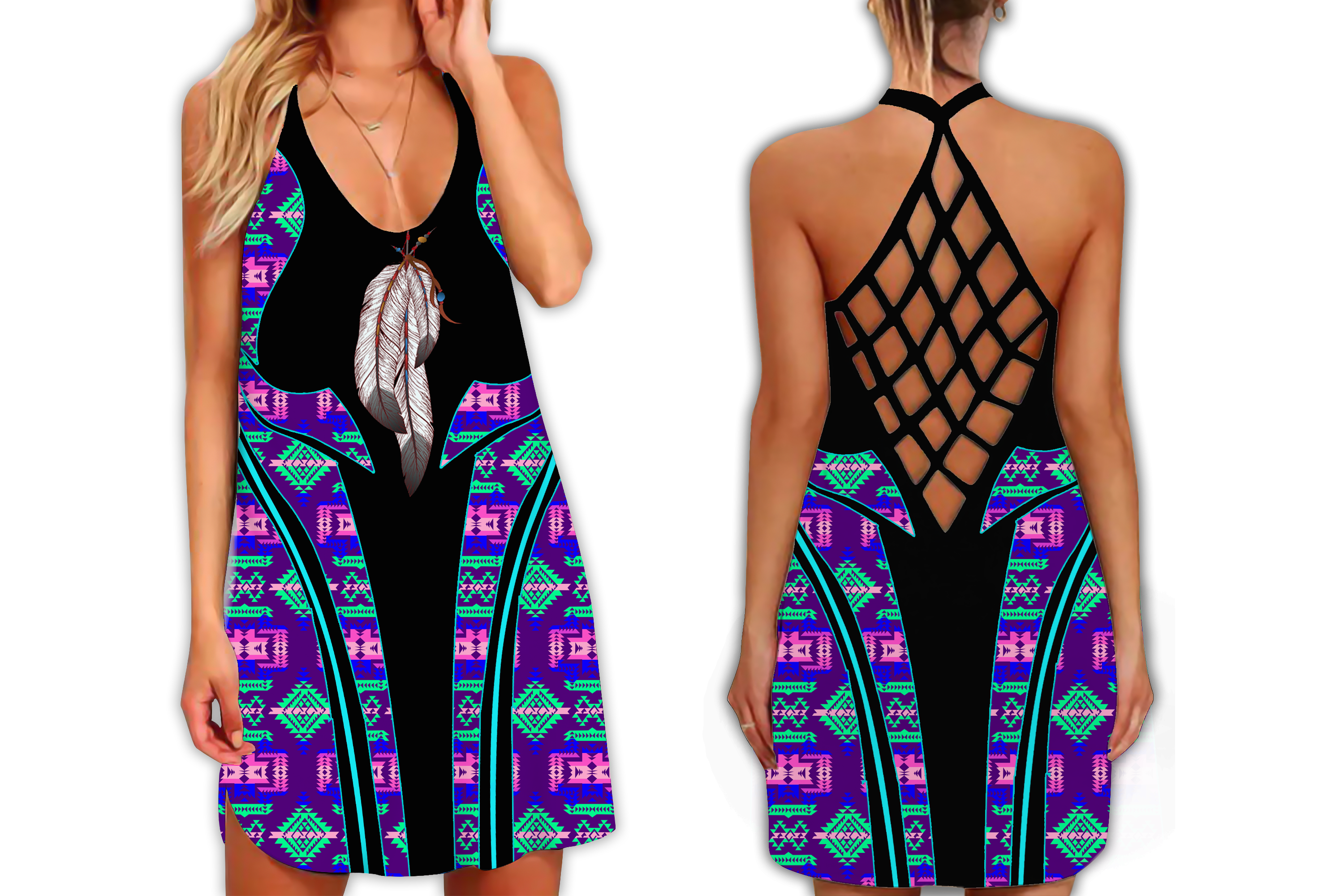 Powwow StoreSTB0004 Pattern Native Strappy Back Dress
