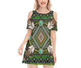 Powwow StoreGBNAT00023 Pattern Native Women's Cold Shoulder Oneck Dress