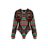 Powwow StoreGBNAT0004602 Tribes Pattern Women's Raglan Sleeve Hooded Bodysuit