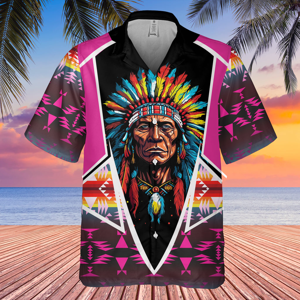 Powwow StoreGBHW000626 Tribe Design Native American Hawaiian Shirt 3D