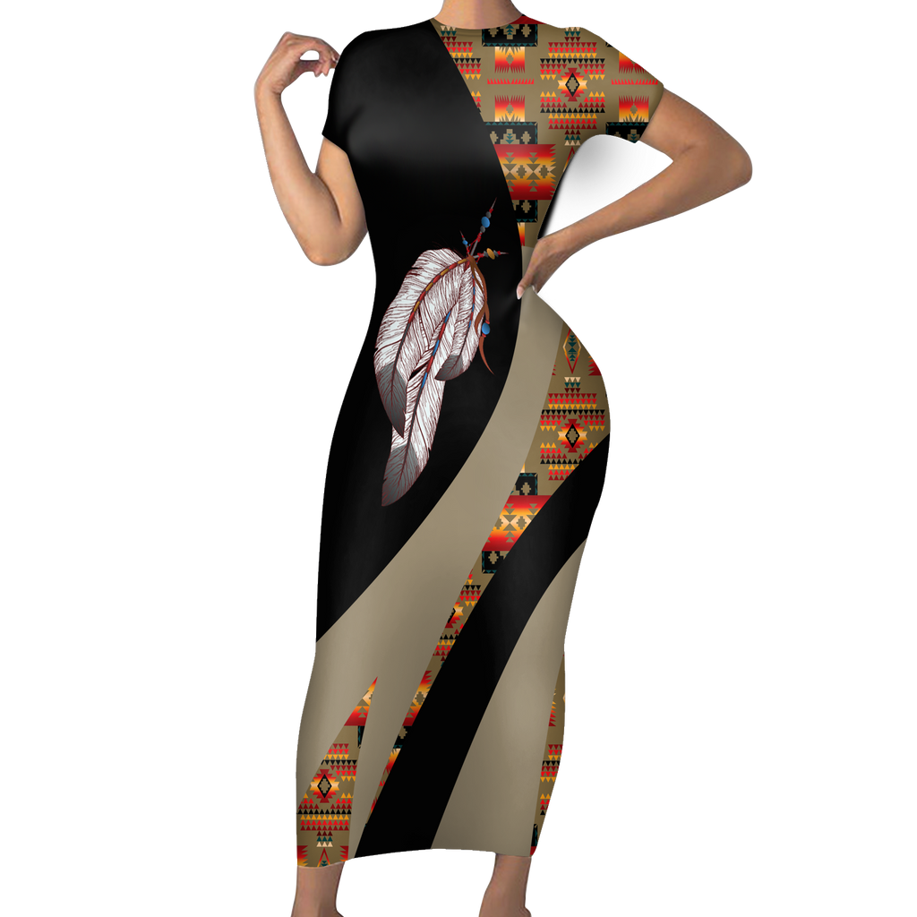 Powwow StoreSBD00173 Pattern Native ShortSleeved Body Dress