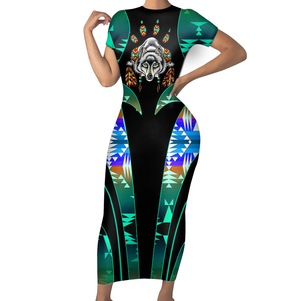 Powwow StoreSBD0018 Pattern Native ShortSleeved Body Dress