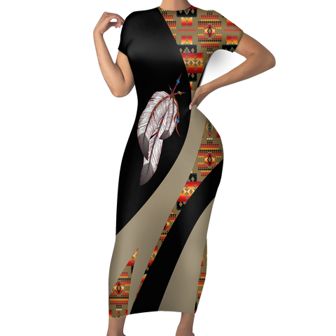 Powwow StoreSBD00173 Pattern Native ShortSleeved Body Dress