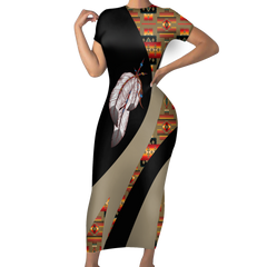 Powwow StoreSBD00173 Pattern Native ShortSleeved Body Dress