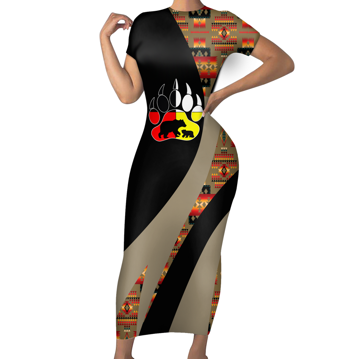 Powwow StoreSBD00174 Pattern Native ShortSleeved Body Dress