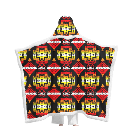 GB-NAT00656 Pattern Native Wearable Hooded Blanket