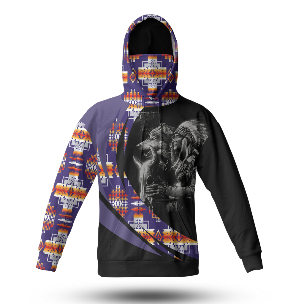 Powwow StoreHWM0061 Pattern Tribal Native 3D Hoodie With Mask