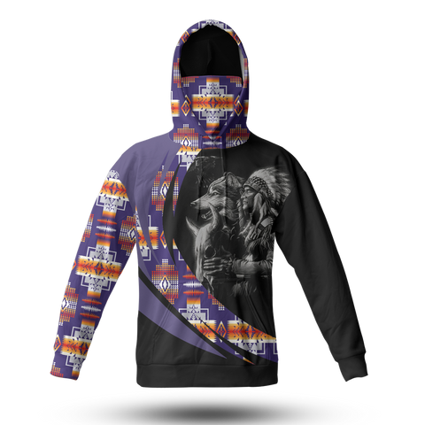 Powwow StoreHWM0061 Pattern Tribal Native 3D Hoodie With Mask