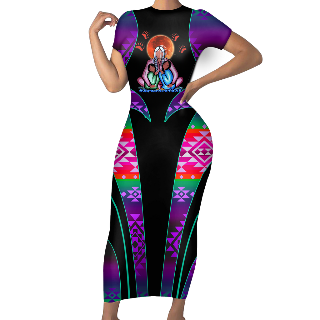 Powwow StoreSBD0022 Pattern Native ShortSleeved Body Dress