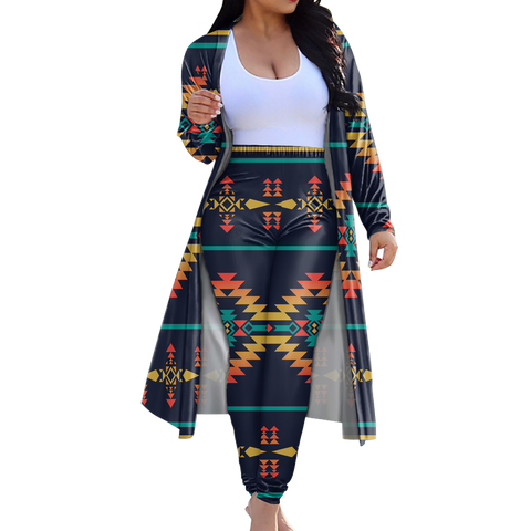 GB-NAT00325 Tribe Design Native American Cardigan Coat Long Pant Set