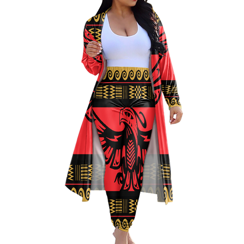 GB-NAT00048 Tribe Design Native American Cardigan Coat Long Pant Set