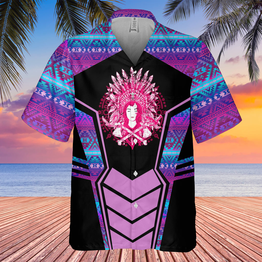 Powwow StoreGBHW000681 Tribe Design Native American Hawaiian Shirt 3D