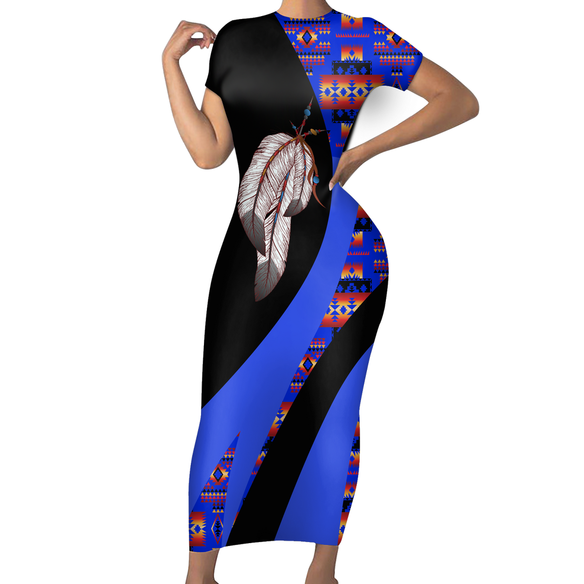 Powwow StoreSBD00179 Pattern Native ShortSleeved Body Dress