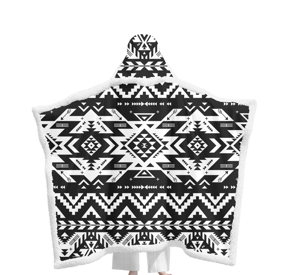 Powwow StoreGBNAT00441 Pattern Native Wearable Hooded Blanket