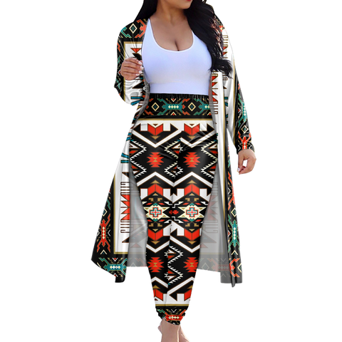 GB-NAT00049 Tribe Design Native American Cardigan Coat Long Pant Set