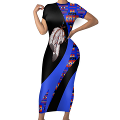 Powwow StoreSBD00179 Pattern Native ShortSleeved Body Dress