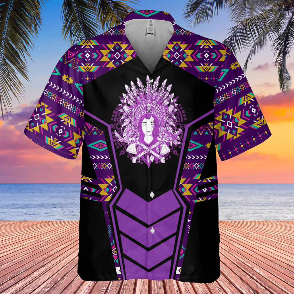 Powwow StoreGBHW000684 Tribe Design Native American Hawaiian Shirt 3D