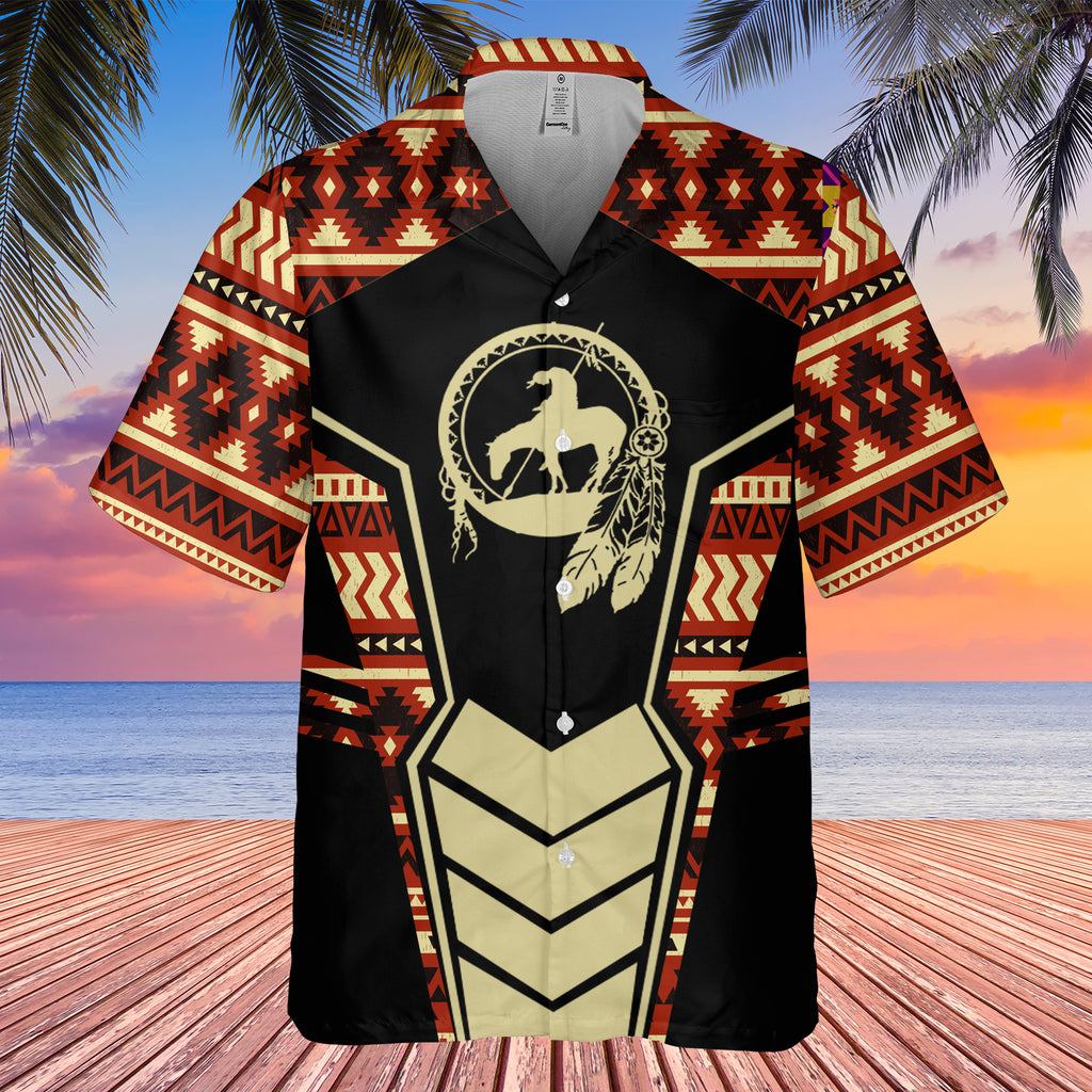 Powwow StoreGBHW000691 Tribe Design Native American Hawaiian Shirt 3D