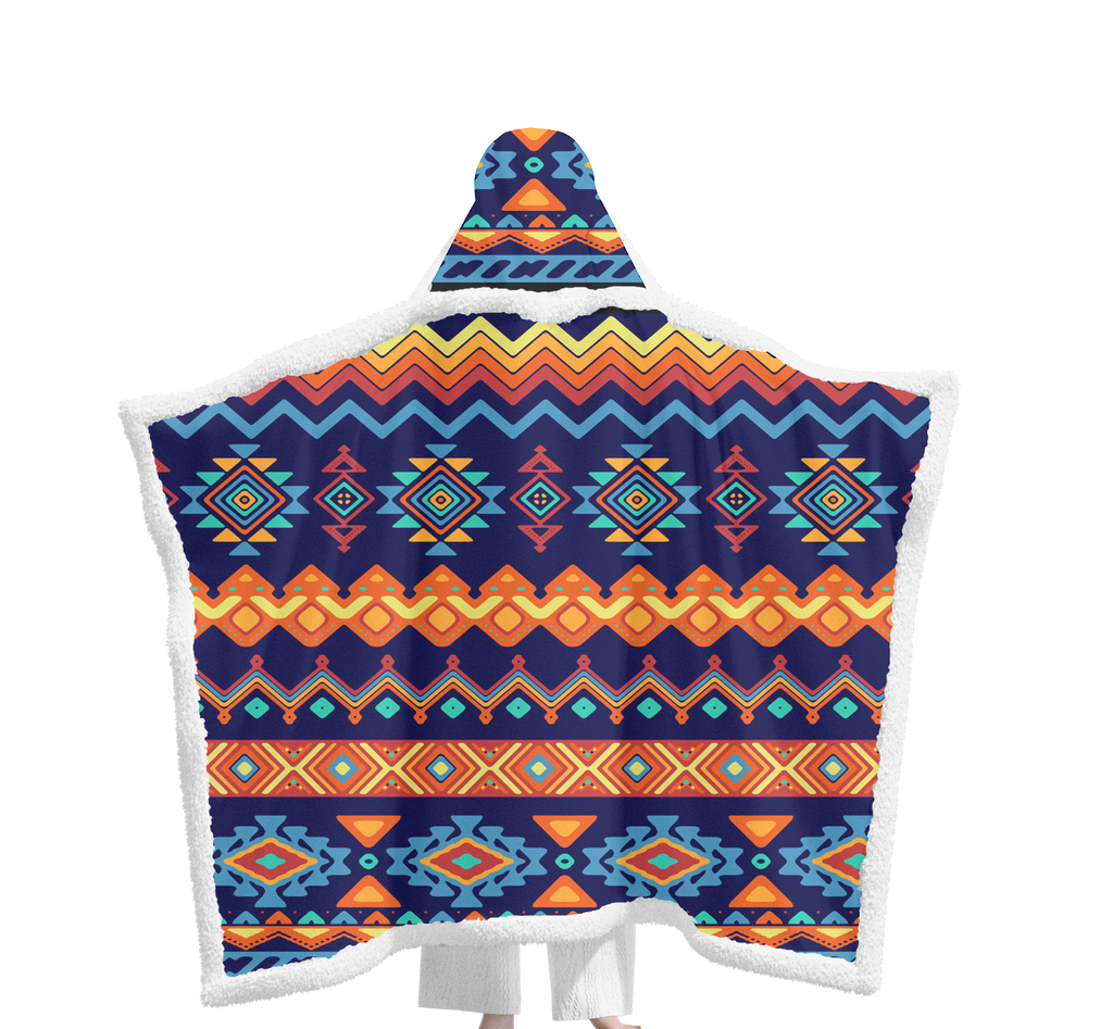 Powwow StoreGBHS00015 Pattern Native Wearable Hooded Blanket