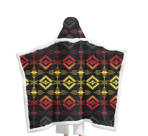 GB-NAT00684 Pattern Native Wearable Hooded Blanket