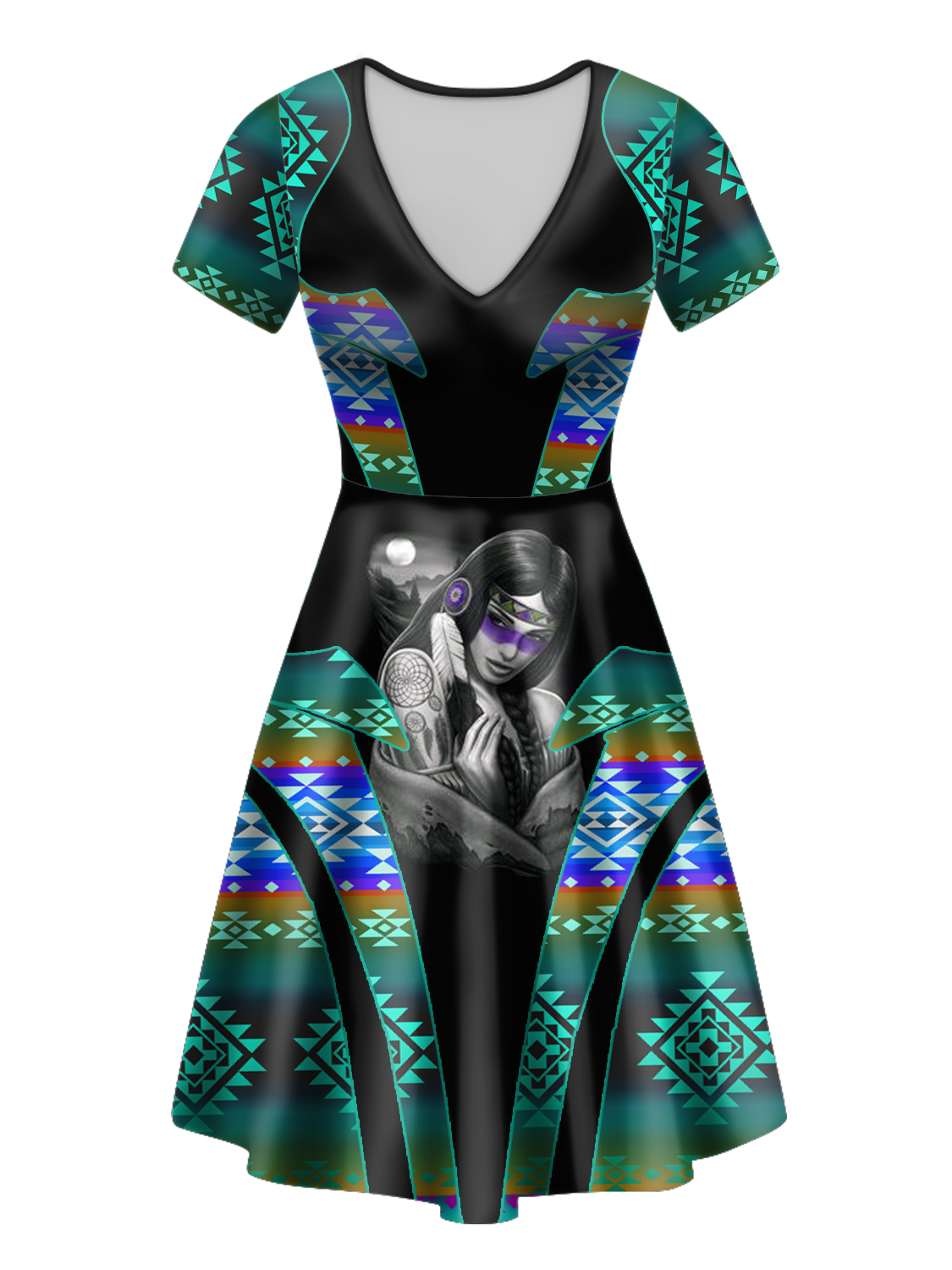 Powwow StoreVND0072 Pattern Native VNeck Dress