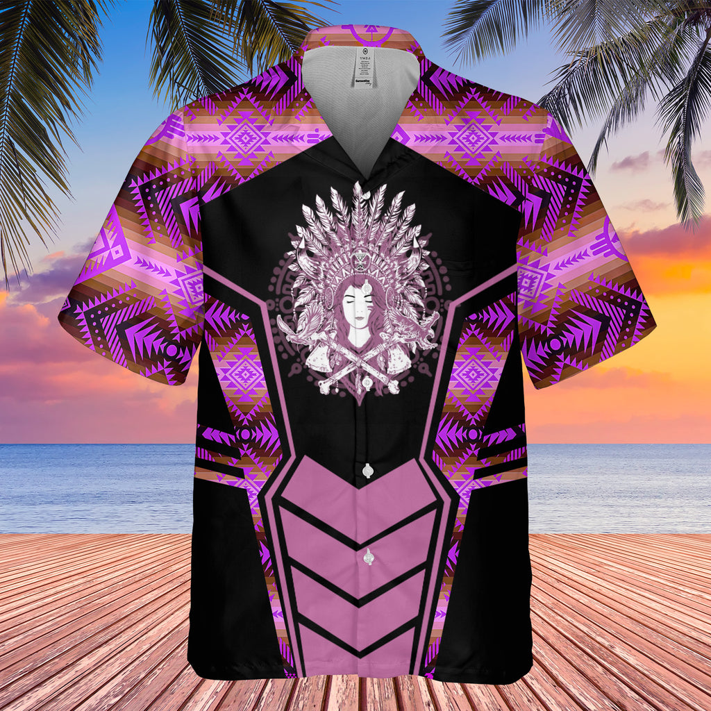 Powwow StoreGBHW000701 Tribe Design Native American Hawaiian Shirt 3D