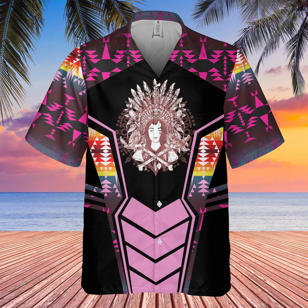 Powwow StoreGBHW000709 Tribe Design Native American Hawaiian Shirt 3D