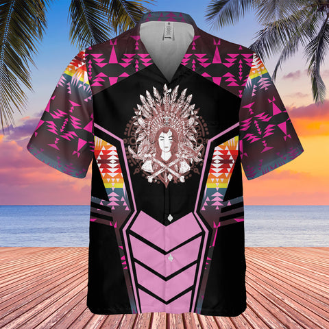 Powwow StoreGBHW000709 Tribe Design Native American Hawaiian Shirt 3D