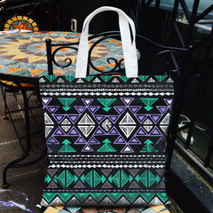 Powwow StoreGBNAT00578 White Tribes Pattern Native American Pocket Canvas Bag