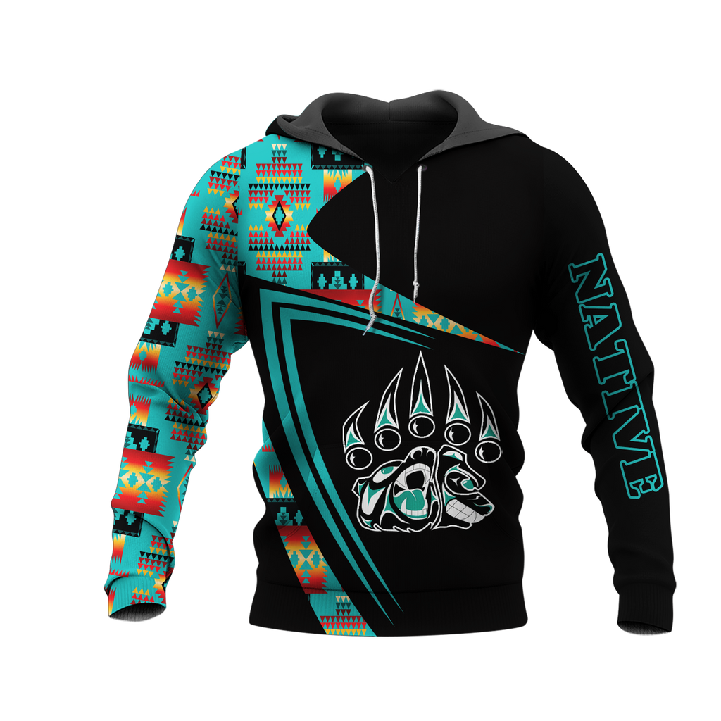 HD0013181 Bear Pattern Native American Pride 3D Hoodie