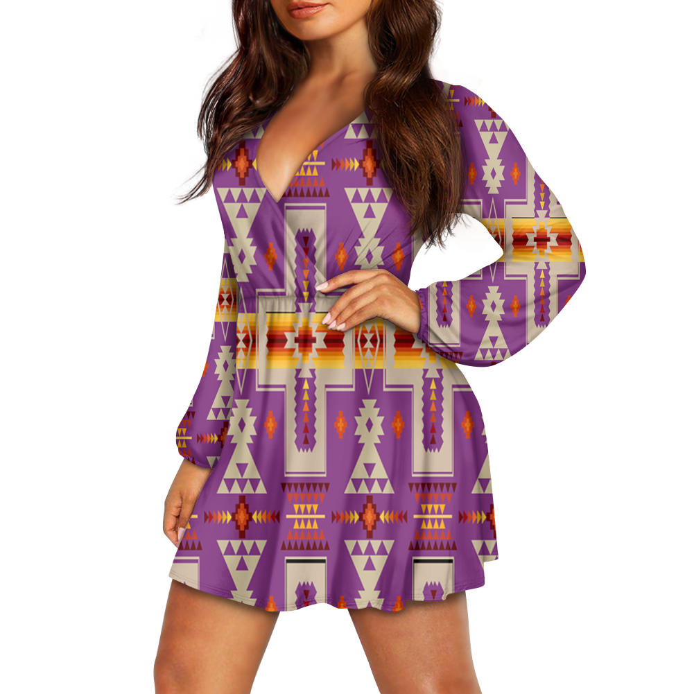 Powwow StoreGBNAT0006207 Pattern Native American Women's Vneck dress