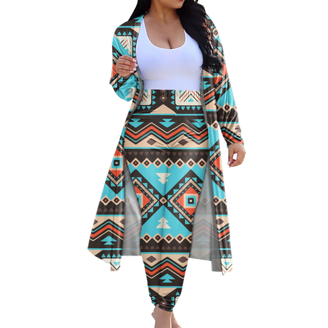 GB-NAT00319 Tribe Design Native American Cardigan Coat Long Pant Set
