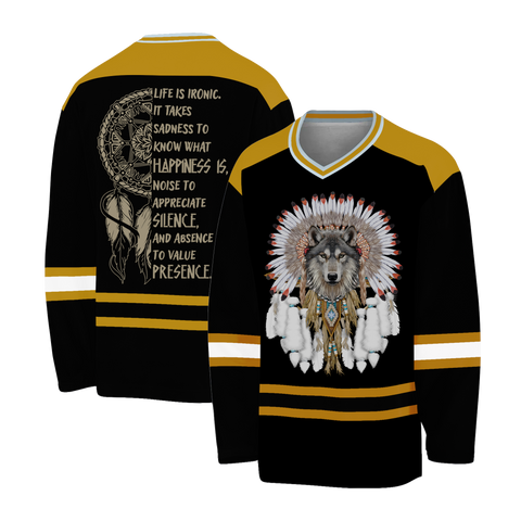 BJ0001781 Wolf Native American Hockey Jersey